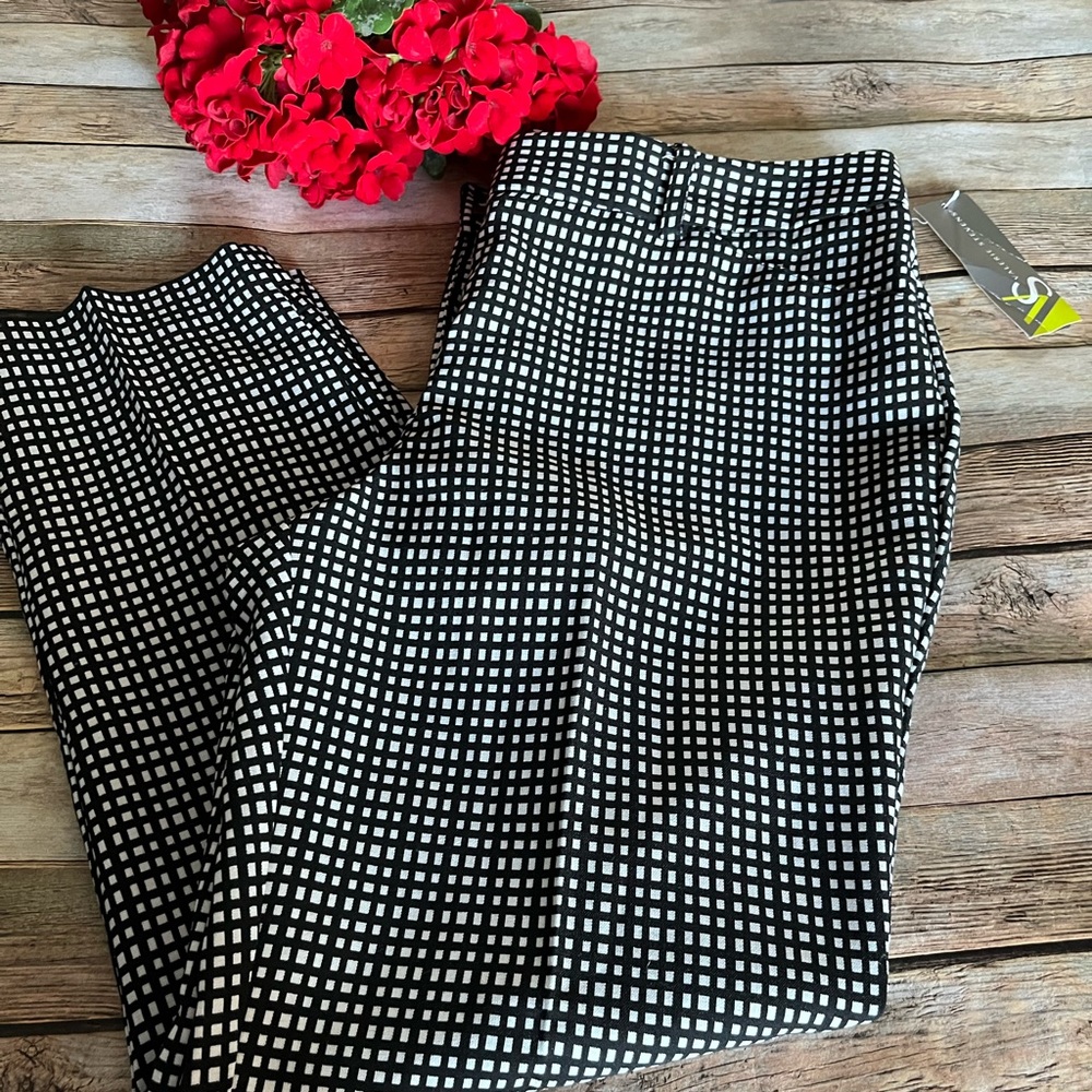 Valerie Stevens Black & White Check Print Dress Career Pants Size 12 NEW